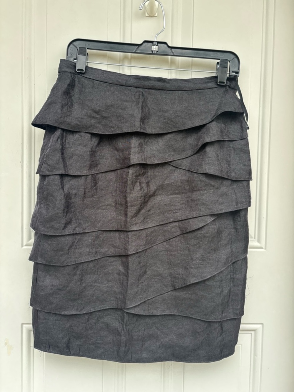 Victor Costa Charcoal Tiered Ruffle Pencil Skirt
